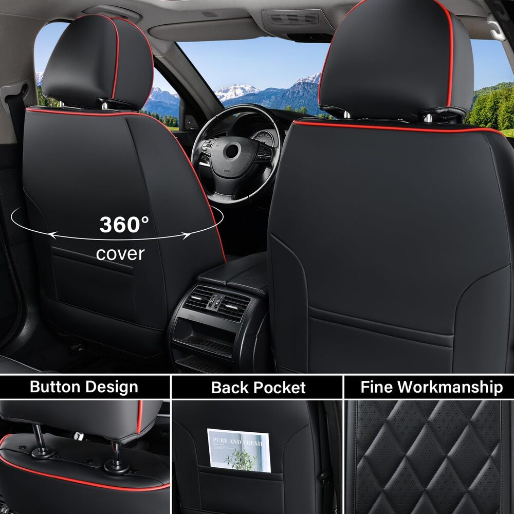 Coverado Front and Back Seat Covers Faux Leather Full Set Breathable Waterproof Seat Protectors Universal Fit