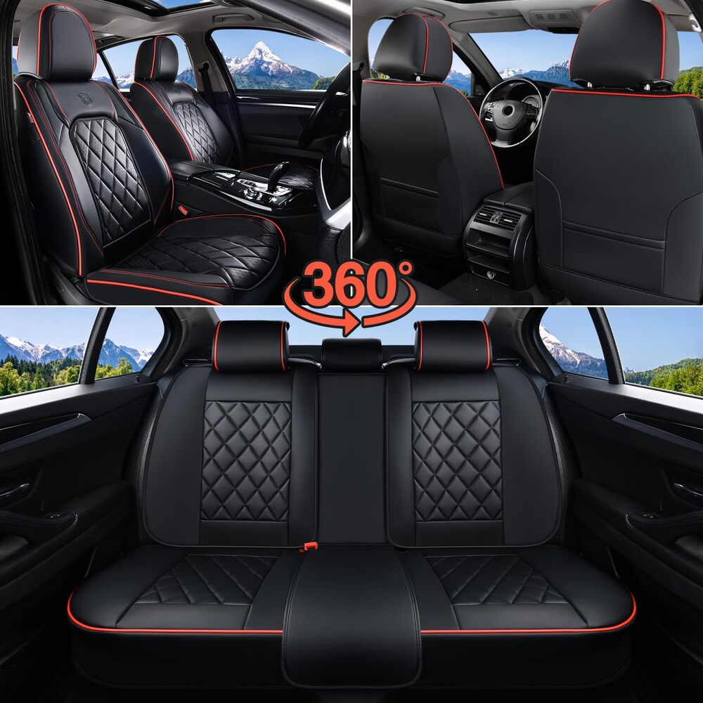 Coverado Front and Back Seat Covers Faux Leather Full Set Breathable Waterproof Seat Protectors Universal Fit