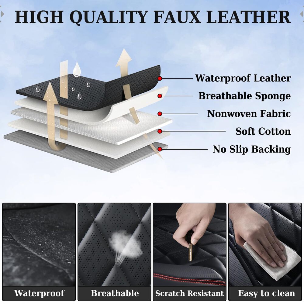 Coverado Front and Back Seat Covers Faux Leather Full Set Breathable Waterproof Seat Protectors Universal Fit