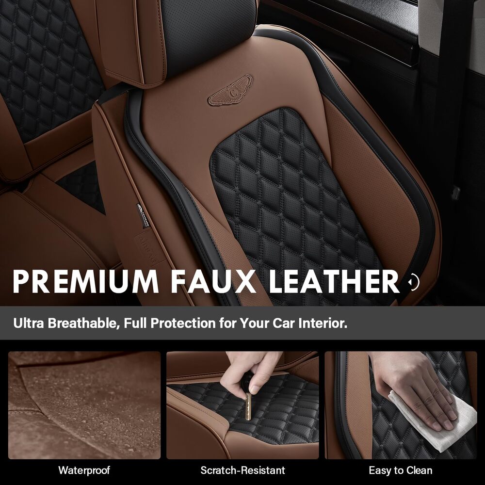 Coverado Seat Covers Premium Faux Leather Front and Back Seats Universal Fit Seat Protectors