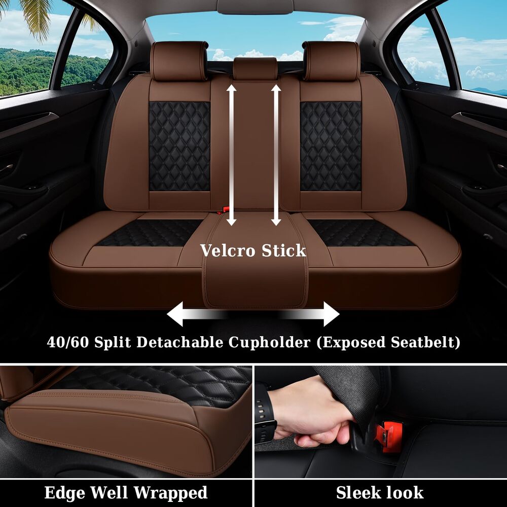 Coverado Seat Covers Premium Faux Leather Front and Back Seats Universal Fit Seat Protectors