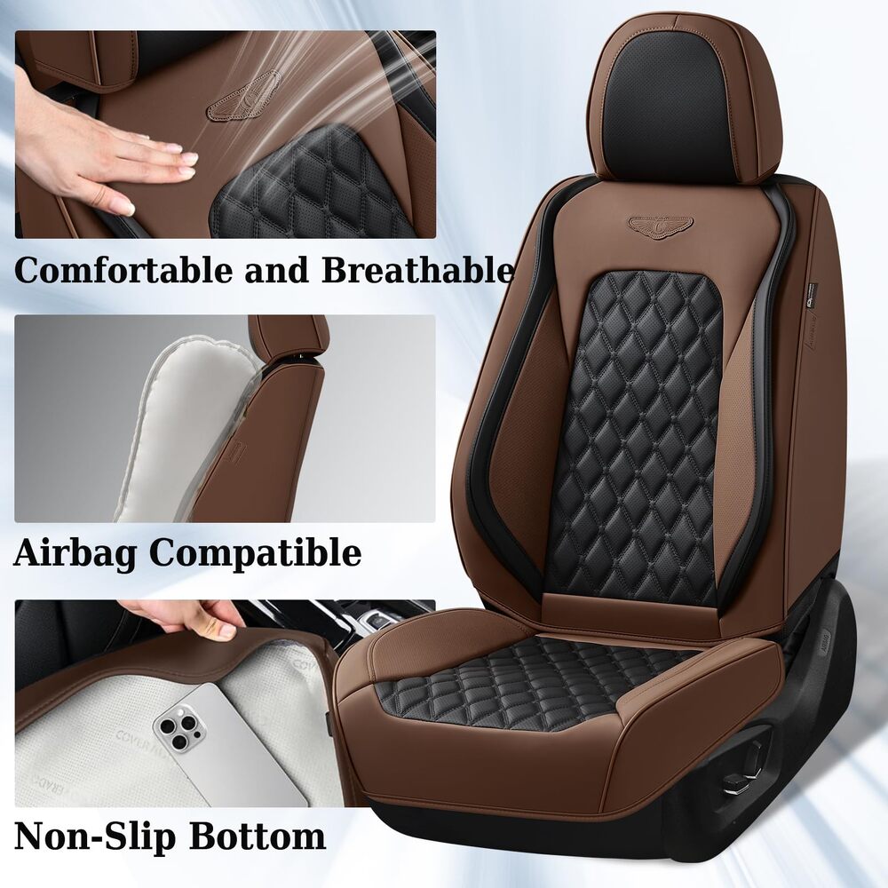 Coverado Seat Covers Premium Faux Leather Front and Back Seats Universal Fit Seat Protectors