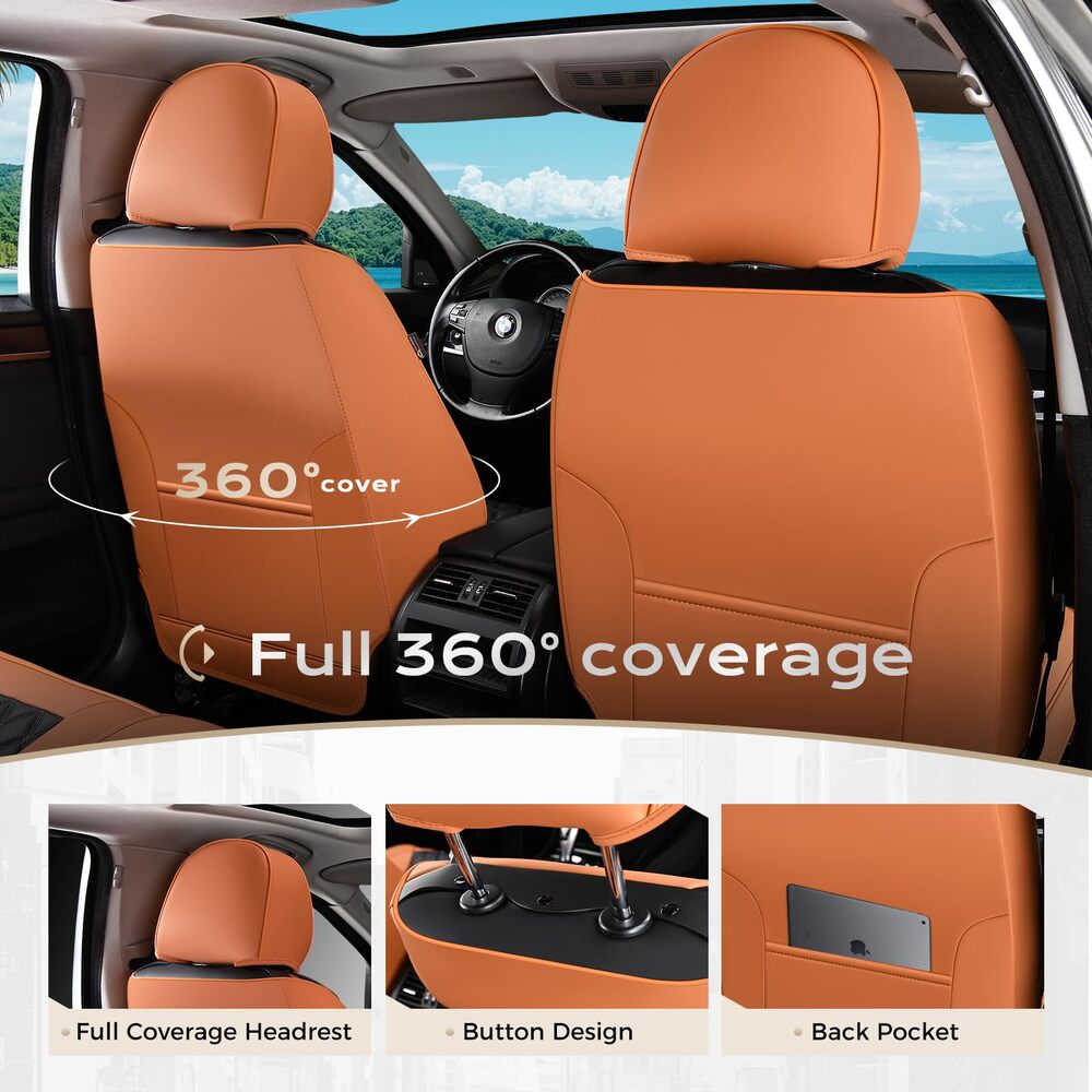 Coverado Seat Covers Premium Faux Leather Front and Back Seats Universal Fit Seat Protectors