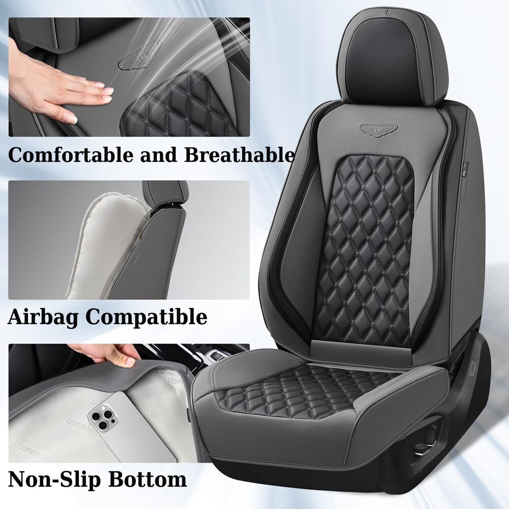 Coverado Seat Covers Premium Faux Leather Front and Back Seats Universal Fit Seat Protectors