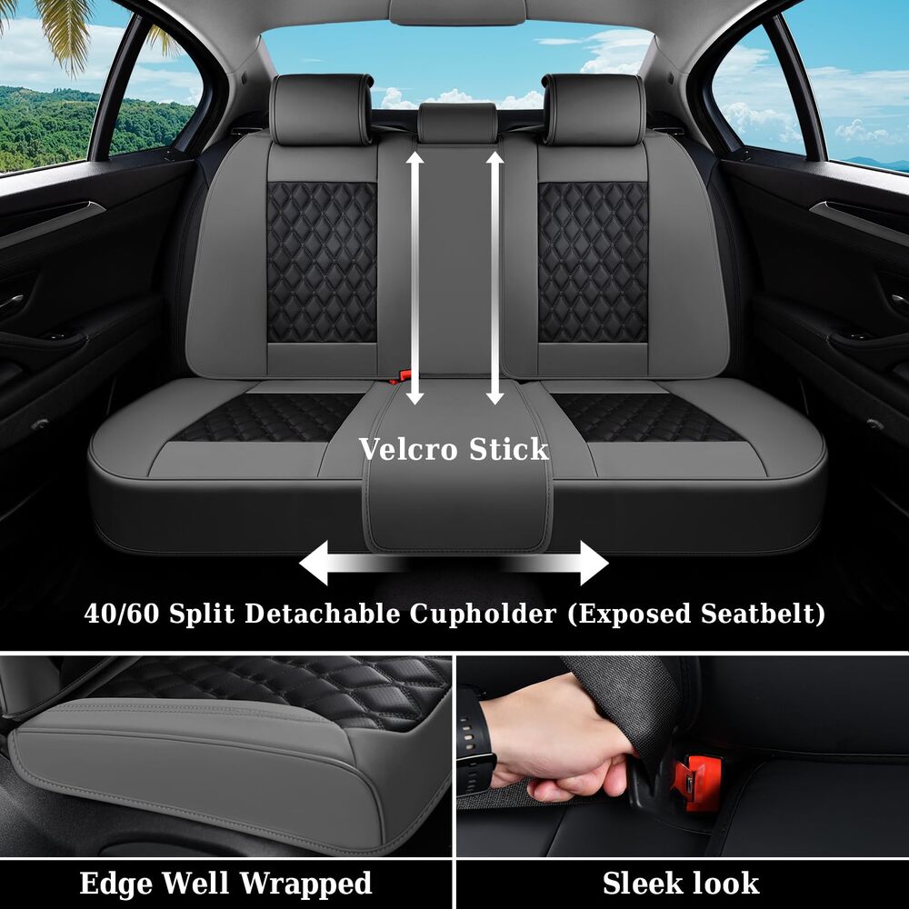 Coverado Seat Covers Premium Faux Leather Front and Back Seats Universal Fit Seat Protectors