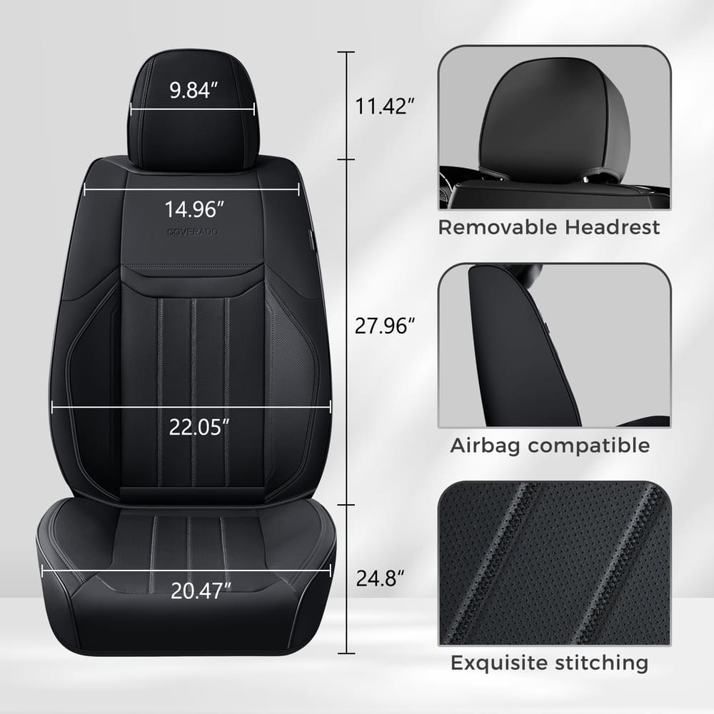 Coverado Premium Leatherette Car Seat Covers Front Seat 2 Seat and Full Set 5 Seat Protectors for SUVs Trucks Cars