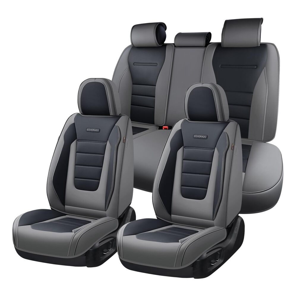 Coverado Front and Back Car Seat Covers Premium Leather Auto Seat Protectors Universal Fit Cars, SUV, Truck