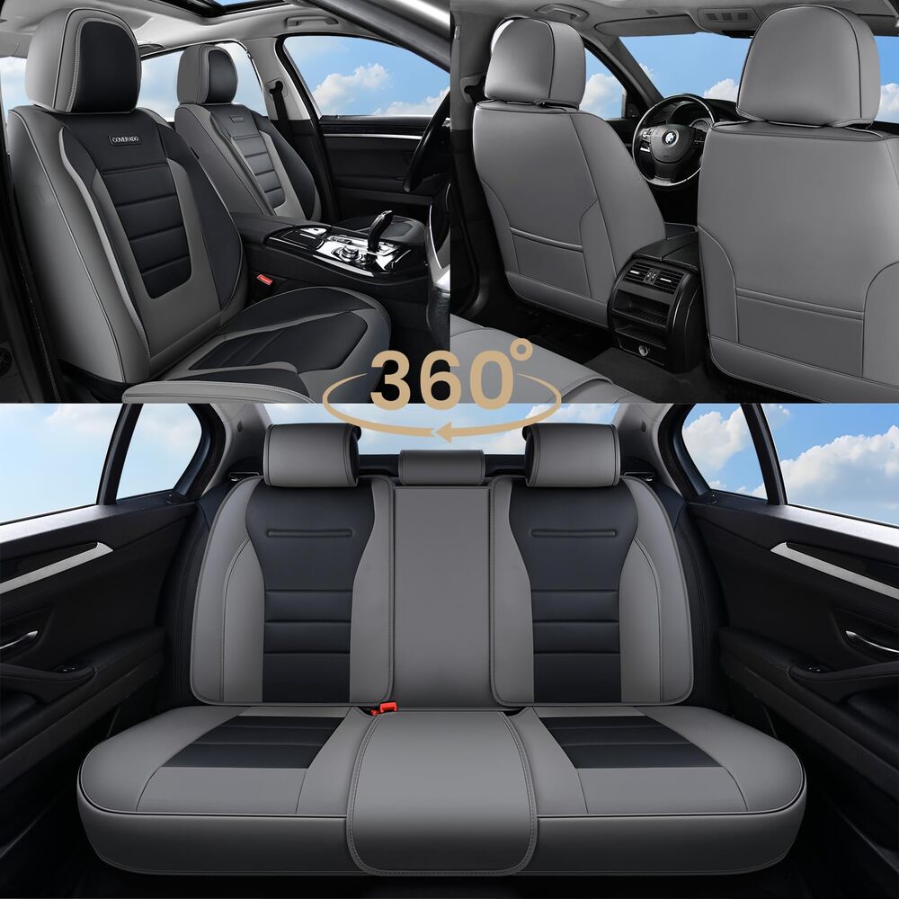 Coverado Front and Back Car Seat Covers Premium Leather Auto Seat Protectors Universal Fit Cars, SUV, Truck