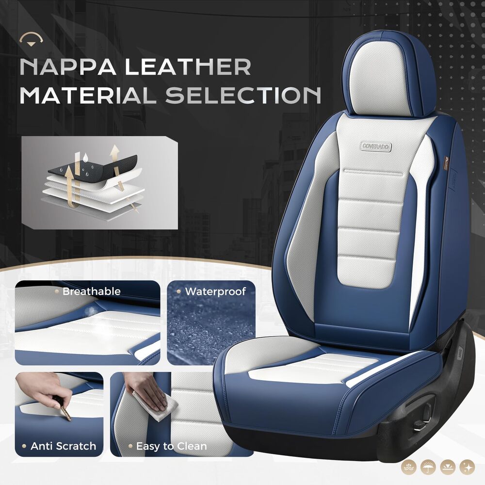 Coverado Front and Back Car Seat Covers Premium Leather Auto Seat Protectors Universal Fit Cars, SUV, Truck