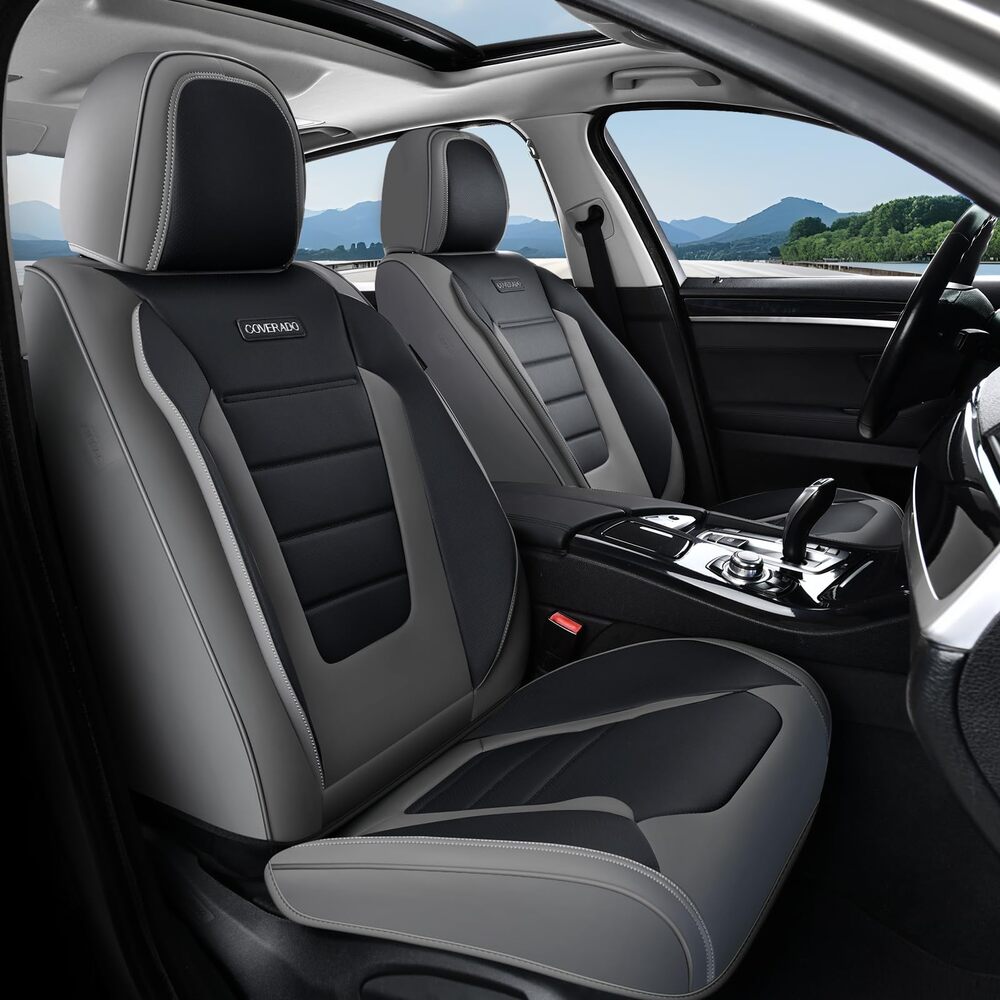 Coverado Front and Back Car Seat Covers Premium Leather Auto Seat Protectors Universal Fit Cars, SUV, Truck