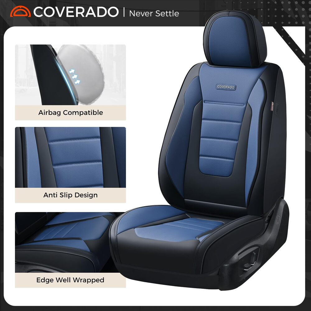 Coverado Front and Back Car Seat Covers Premium Leather Auto Seat Protectors Universal Fit Cars, SUV, Truck
