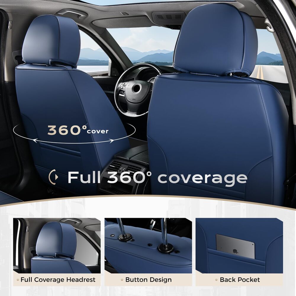 5 Seats Coverado Car Seat Covers for Cars Front and Rear Full Set with Lumbar Support Premium Leather Waterproof Auto Seat ProtectorsUniversal Fit