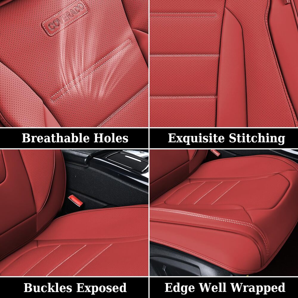 Coverado Front and Back Car Seat Covers Premium Leather Auto Seat Protectors Universal Fit Cars, SUV, Truck