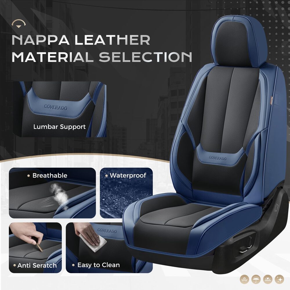 5 Seats Coverado Car Seat Covers for Cars Front and Rear Full Set with Lumbar Support Premium Leather Waterproof Auto Seat ProtectorsUniversal Fit