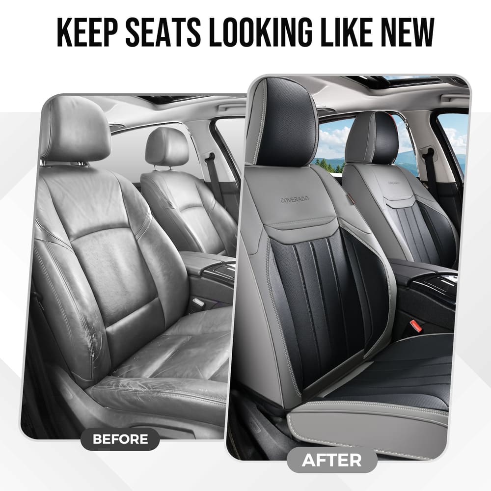 Coverado Premium Leatherette Car Seat Covers Front Seat 2 Seat and Full Set 5 Seat Protectors for SUVs Trucks Cars