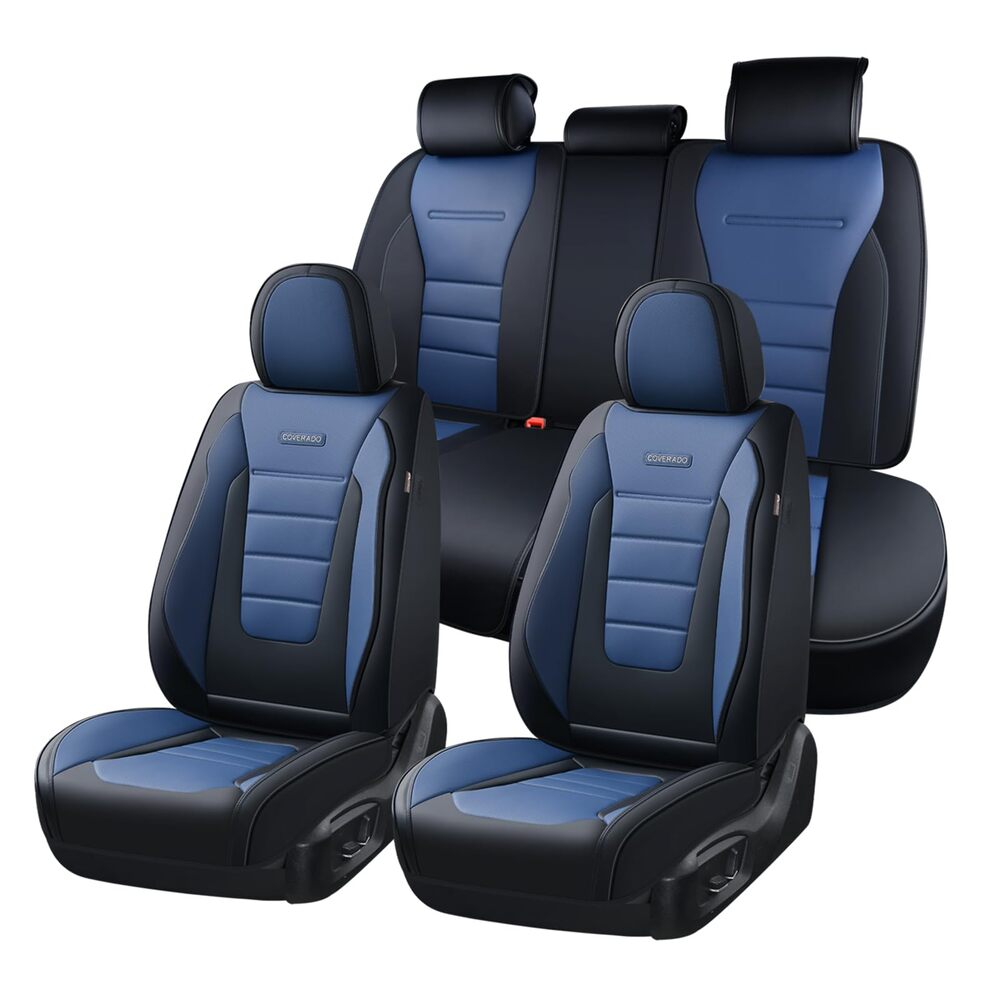 Coverado Front and Back Car Seat Covers Premium Leather Auto Seat Protectors Universal Fit Cars, SUV, Truck