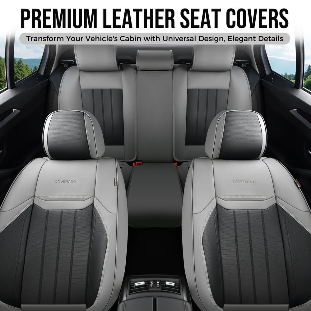 Coverado Premium Leatherette Car Seat Covers Front Seat 2 Seat and Full Set 5 Seat Protectors for SUVs Trucks Cars