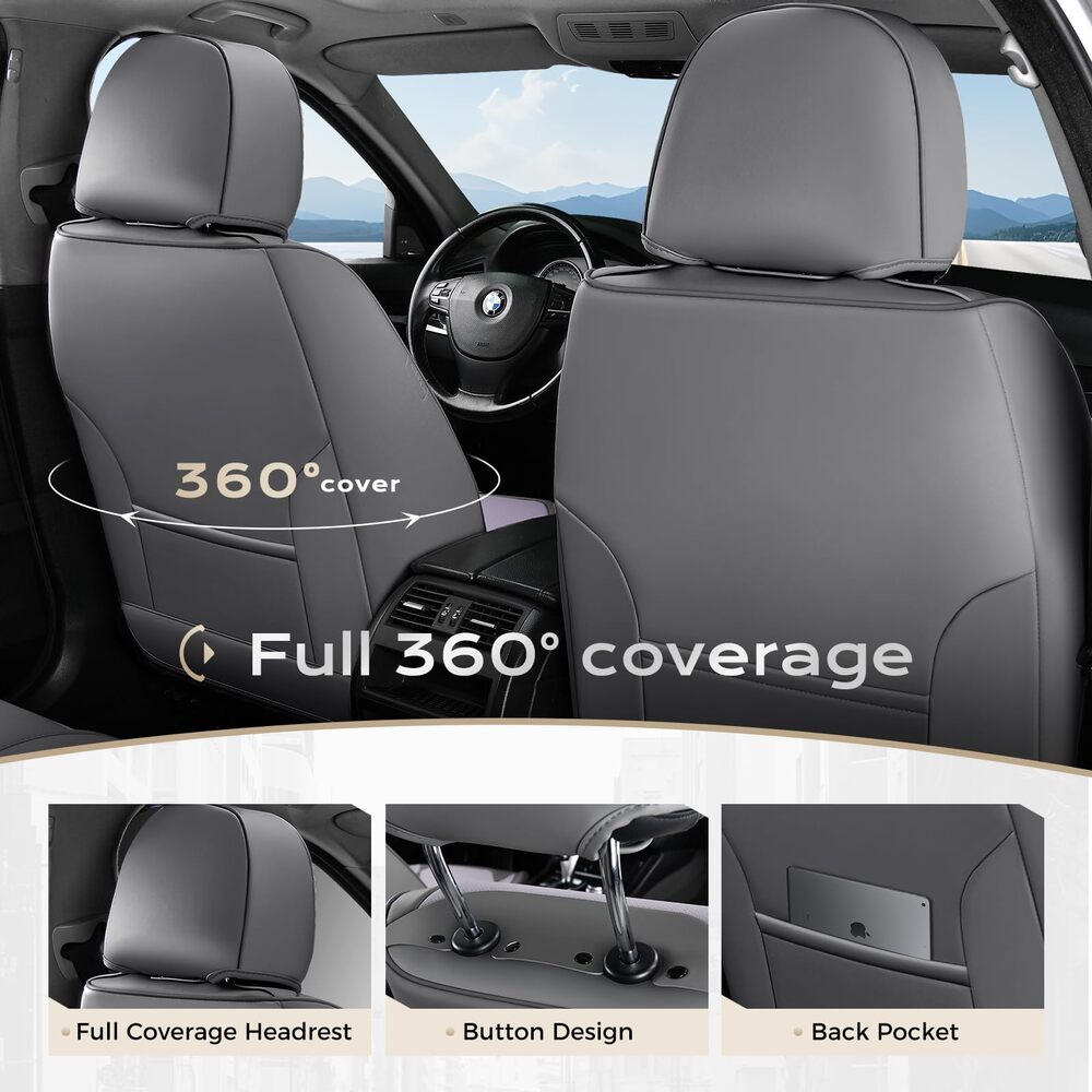Coverado Front and Back Car Seat Covers Premium Leather Auto Seat Protectors Universal Fit Cars, SUV, Truck