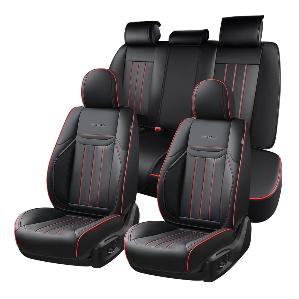 Coverado Premium Leatherette Car Seat Covers Front Seat 2 Seat and Full Set 5 Seat Protectors for SUVs Trucks Cars