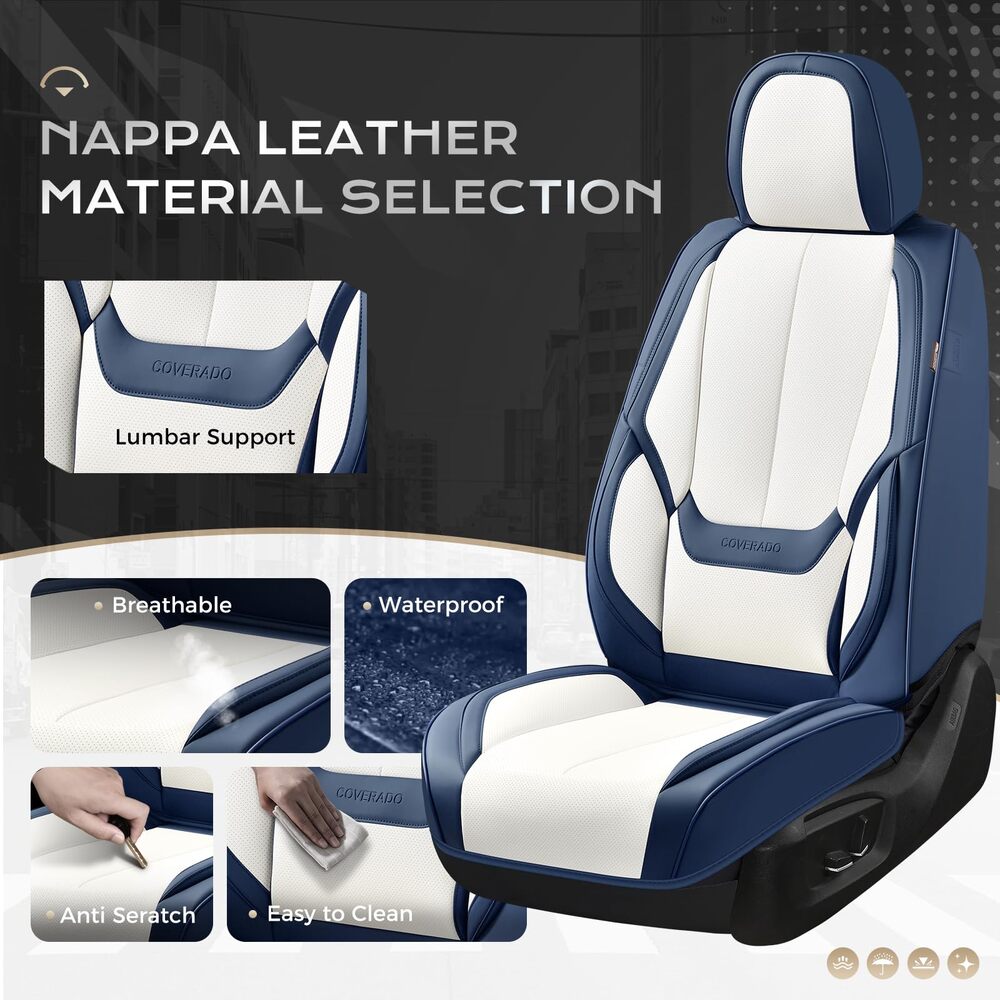 5 Seats Coverado Car Seat Covers for Cars Front and Rear Full Set with Lumbar Support Premium Leather Waterproof Auto Seat ProtectorsUniversal Fit