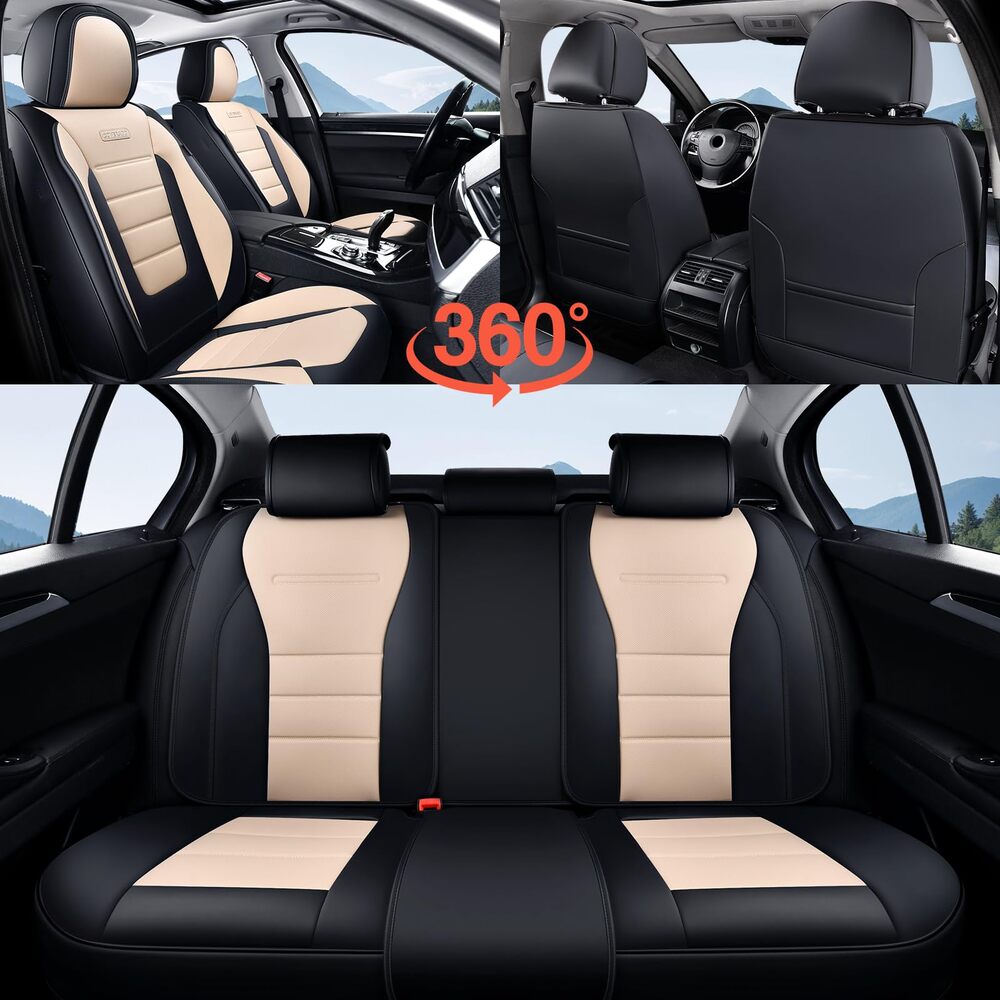 Coverado Front and Back Car Seat Covers Premium Leather Auto Seat Protectors Universal Fit Cars, SUV, Truck