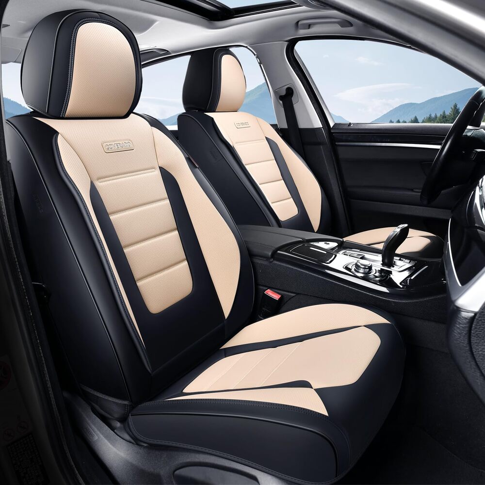 Coverado Front and Back Car Seat Covers Premium Leather Auto Seat Protectors Universal Fit Cars, SUV, Truck