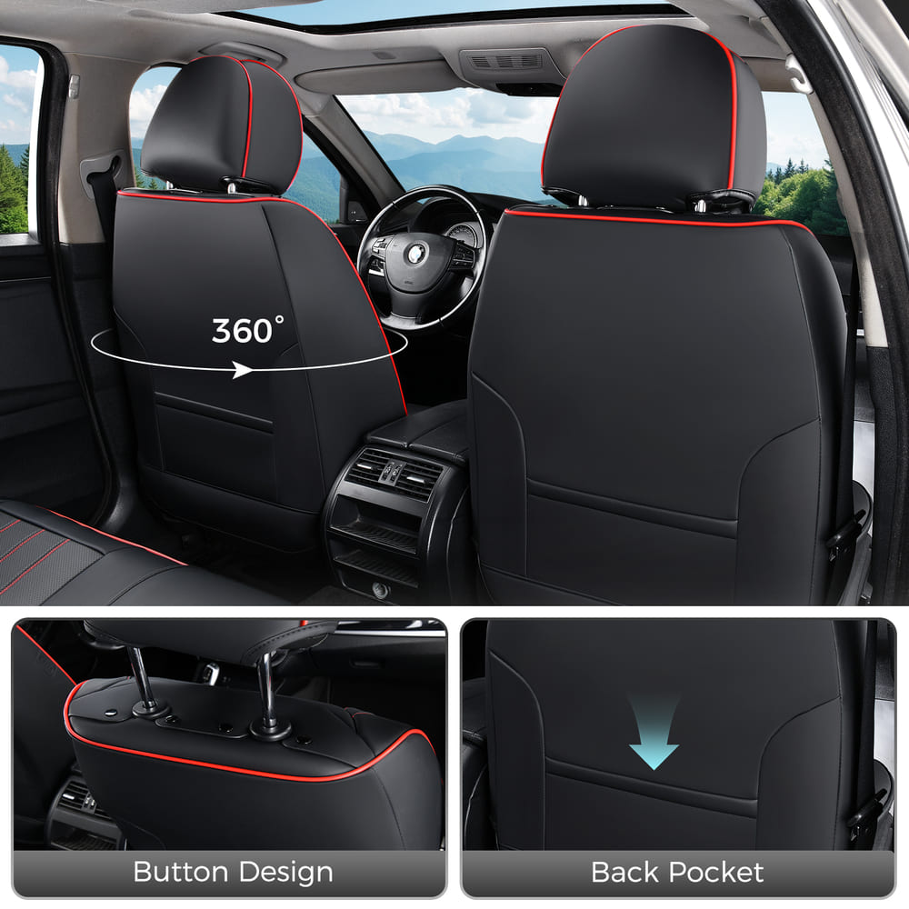 Coverado Premium Leatherette Car Seat Covers Front Seat 2 Seat and Full Set 5 Seat Protectors for SUVs Trucks Cars