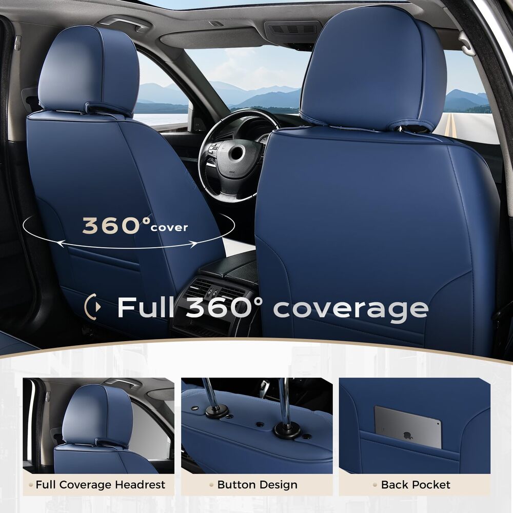 5 Seats Coverado Car Seat Covers for Cars Front and Rear Full Set with Lumbar Support Premium Leather Waterproof Auto Seat ProtectorsUniversal Fit