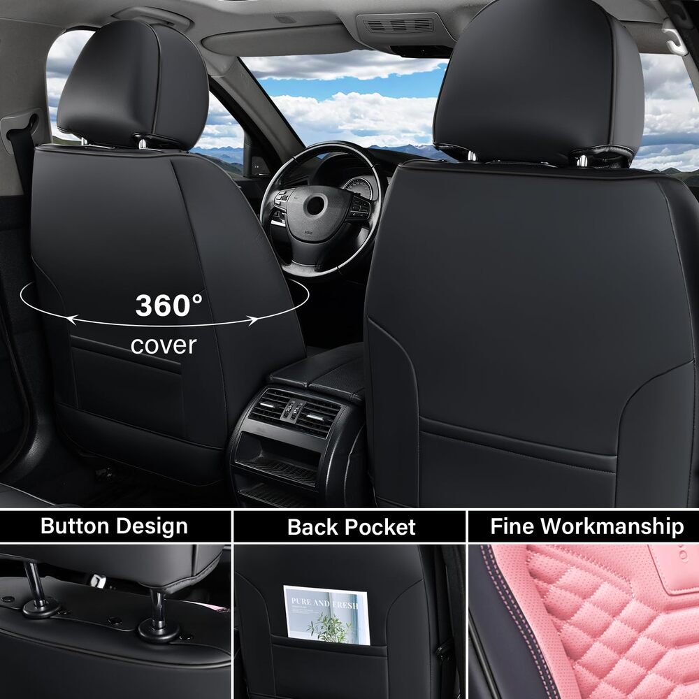 5 Seats Coverado Car Leather Seat Covers Fashion Front and Rear Leatherette Full Set Water Resistant Universal Fit