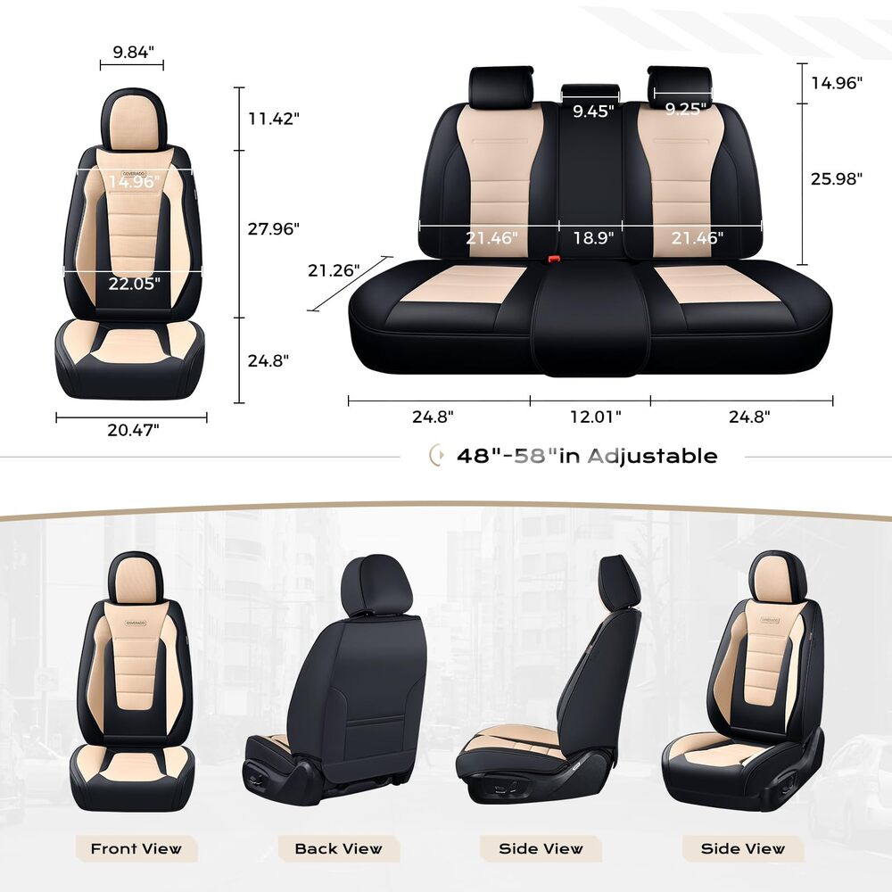 Coverado Front and Back Car Seat Covers Premium Leather Auto Seat Protectors Universal Fit Cars, SUV, Truck