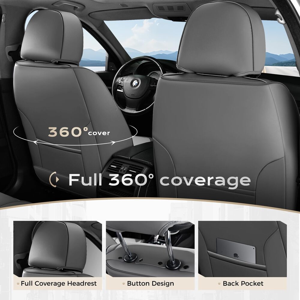 Coverado Front and Back Car Seat Covers Premium Leather Auto Seat Protectors Universal Fit Cars, SUV, Truck