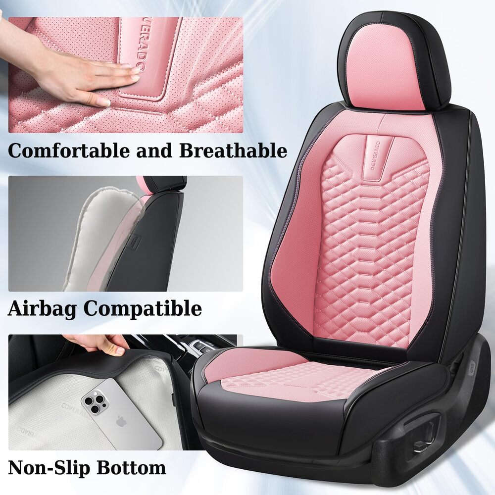 5 Seats Coverado Car Leather Seat Covers Fashion Front and Rear Leatherette Full Set Water Resistant Universal Fit