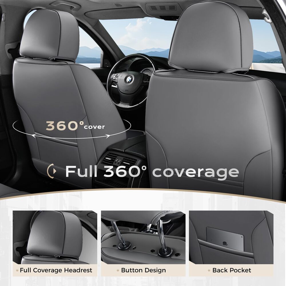Coverado Front and Back Car Seat Covers Premium Leather Auto Seat Protectors Universal Fit Cars, SUV, Truck