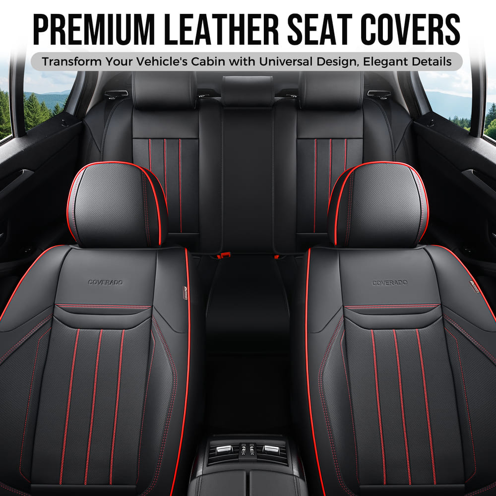 Coverado Premium Leatherette Car Seat Covers Front Seat 2 Seat and Full Set 5 Seat Protectors for SUVs Trucks Cars