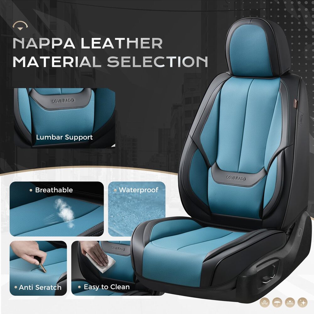 5 Seats Coverado Car Seat Covers for Cars Front and Rear Full Set with Lumbar Support Premium Leather Waterproof Auto Seat ProtectorsUniversal Fit
