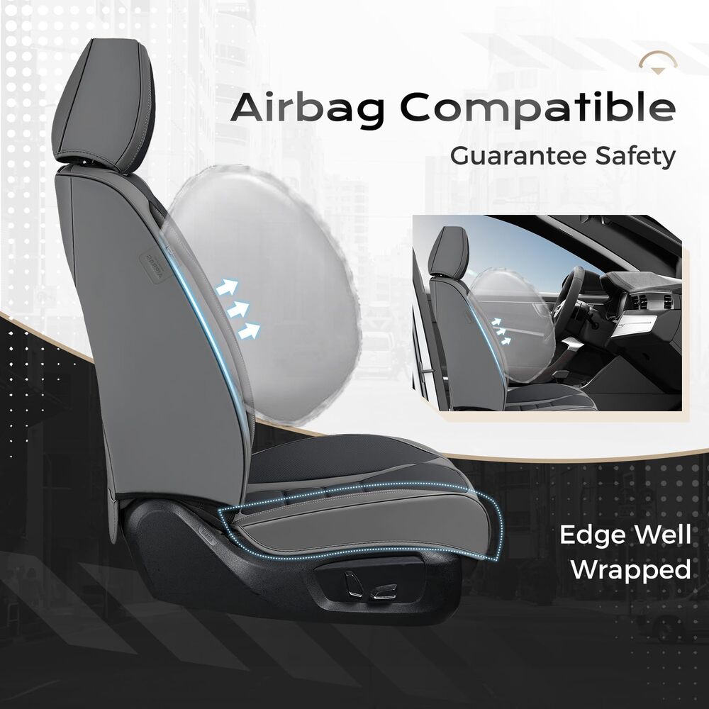 Coverado Front and Back Car Seat Covers Premium Leather Auto Seat Protectors Universal Fit Cars, SUV, Truck