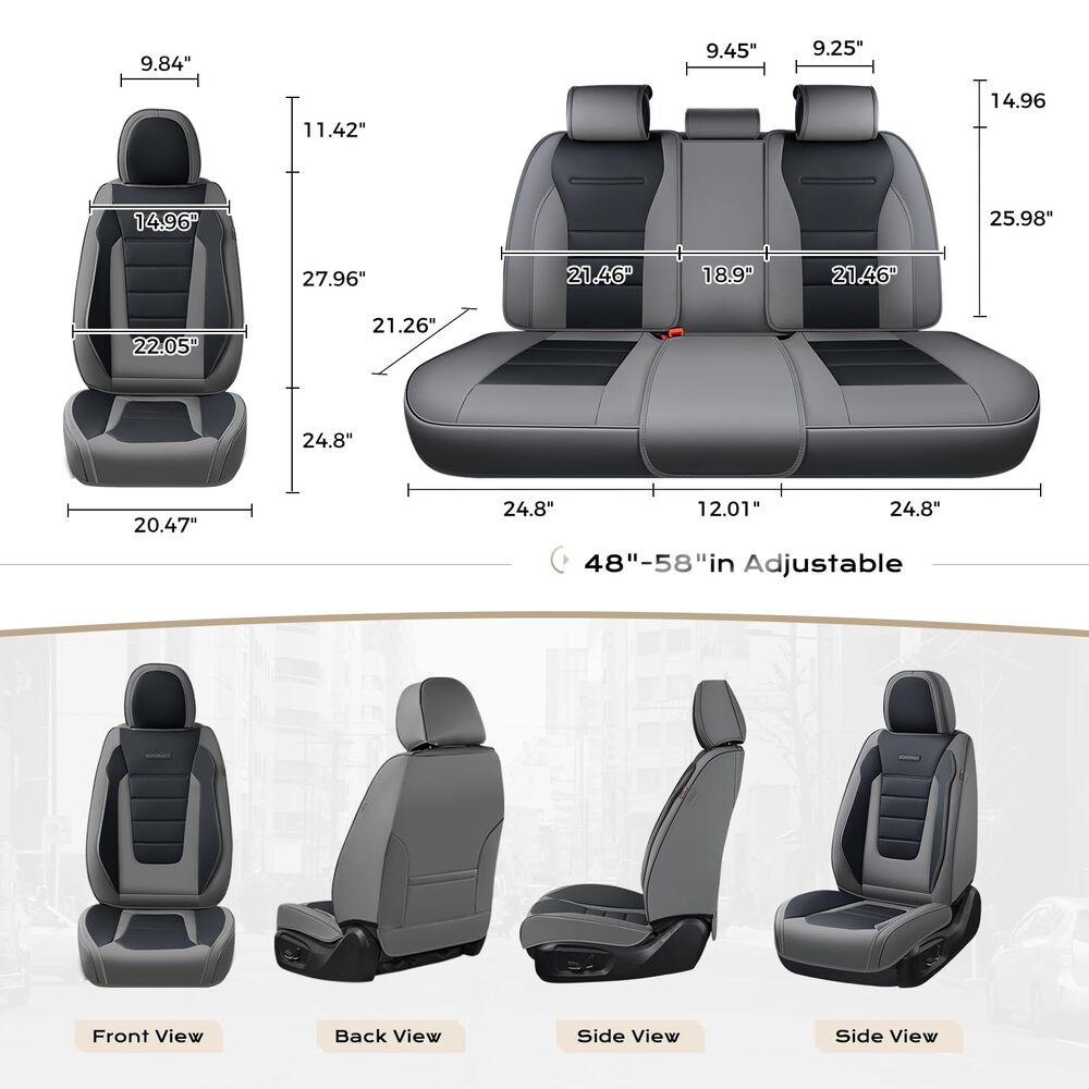 Coverado Front and Back Car Seat Covers Premium Leather Auto Seat Protectors Universal Fit Cars, SUV, Truck