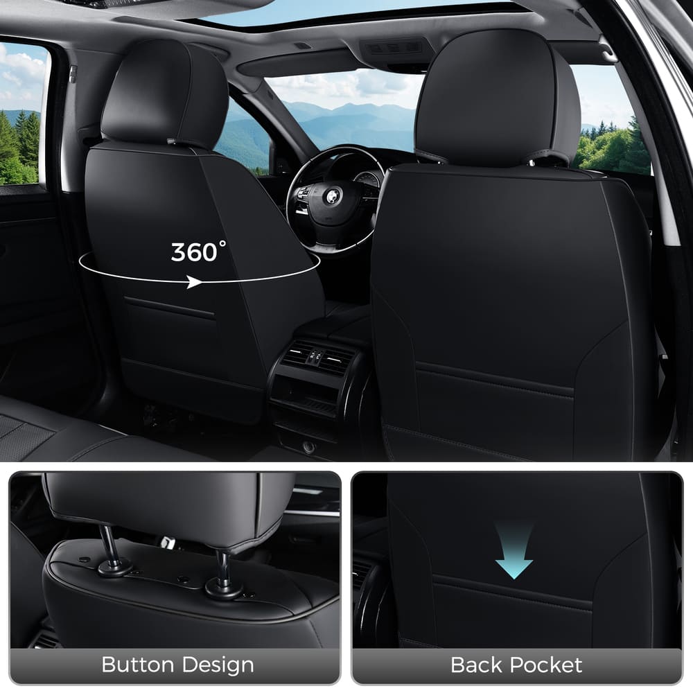Coverado Premium Leatherette Car Seat Covers Front Seat 2 Seat and Full Set 5 Seat Protectors for SUVs Trucks Cars