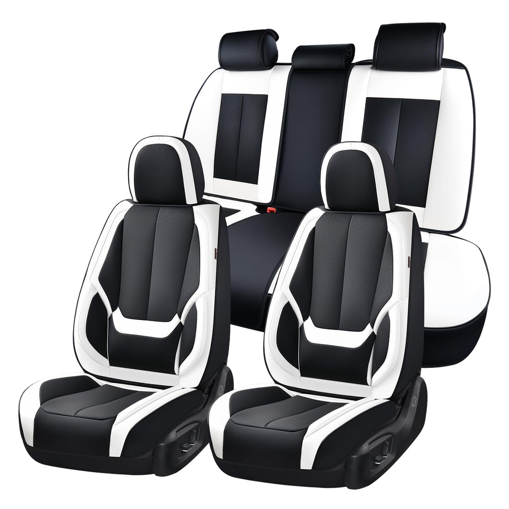 5 Seats Coverado Car Seat Covers for Cars Front and Rear Full Set with Lumbar Support Premium Leather Waterproof Auto Seat ProtectorsUniversal Fit