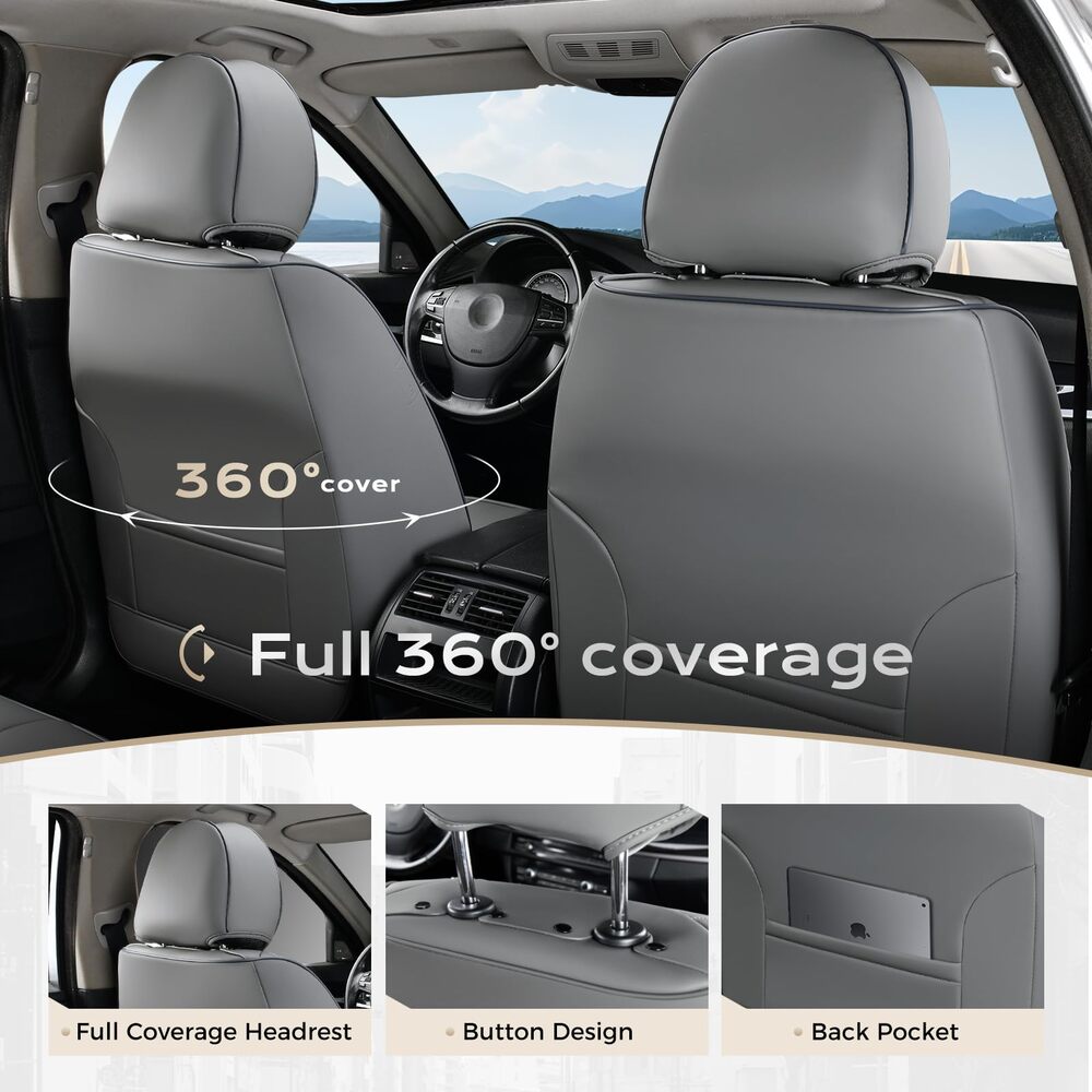 5 Seats Coverado Car Seat Covers for Cars Front and Rear Full Set with Lumbar Support Premium Leather Waterproof Auto Seat ProtectorsUniversal Fit