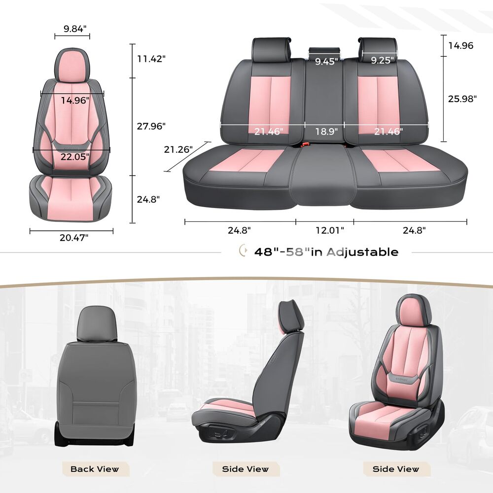 5 Seats Coverado Car Seat Covers for Cars Front and Rear Full Set with Lumbar Support Premium Leather Waterproof Auto Seat ProtectorsUniversal Fit