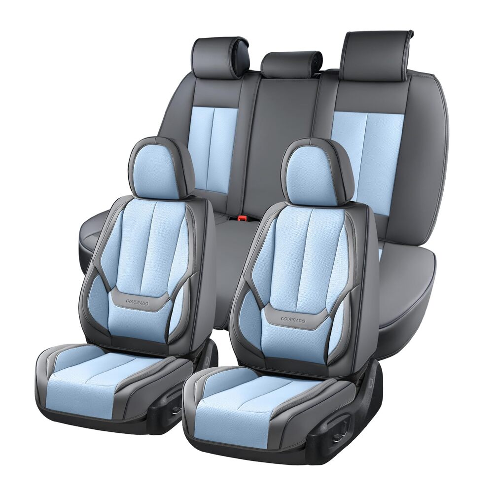 5 Seats Coverado Car Seat Covers for Cars Front and Rear Full Set with Lumbar Support Premium Leather Waterproof Auto Seat ProtectorsUniversal Fit