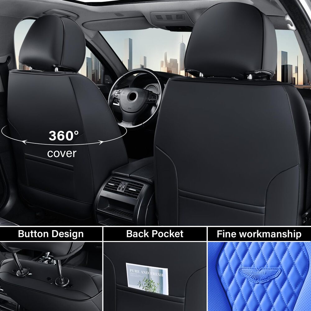 2 Seats Coverado Front Driver Passenger Premium Leather Front Car Seat Covers Water Resistant Luxury Auto Seat Protectors Universal Fit