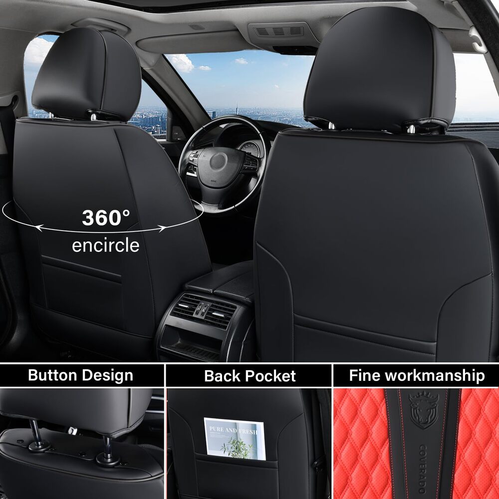 2 Seats Coverado Front Driver Passenger Car Seat Covers Back Support Premium Leather Waterproof Auto Seat Protectors Universal Fit