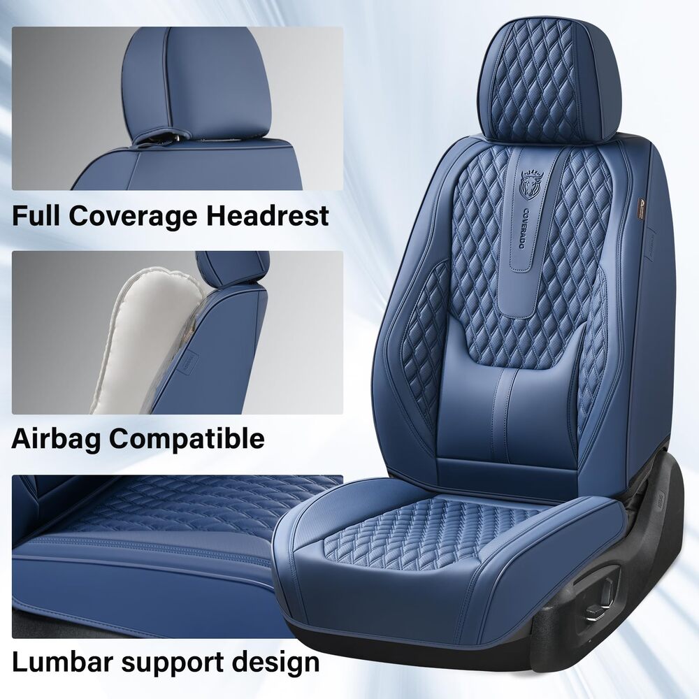 2 Seats Coverado Front Driver Passenger Car Seat Covers Back Support Premium Leather Waterproof Auto Seat Protectors Universal Fit