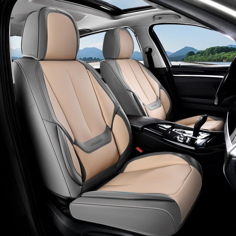 5 Seats Coverado Car Seat Covers for Cars Front and Rear Full Set with Lumbar Support Premium Leather Waterproof Auto Seat ProtectorsUniversal Fit