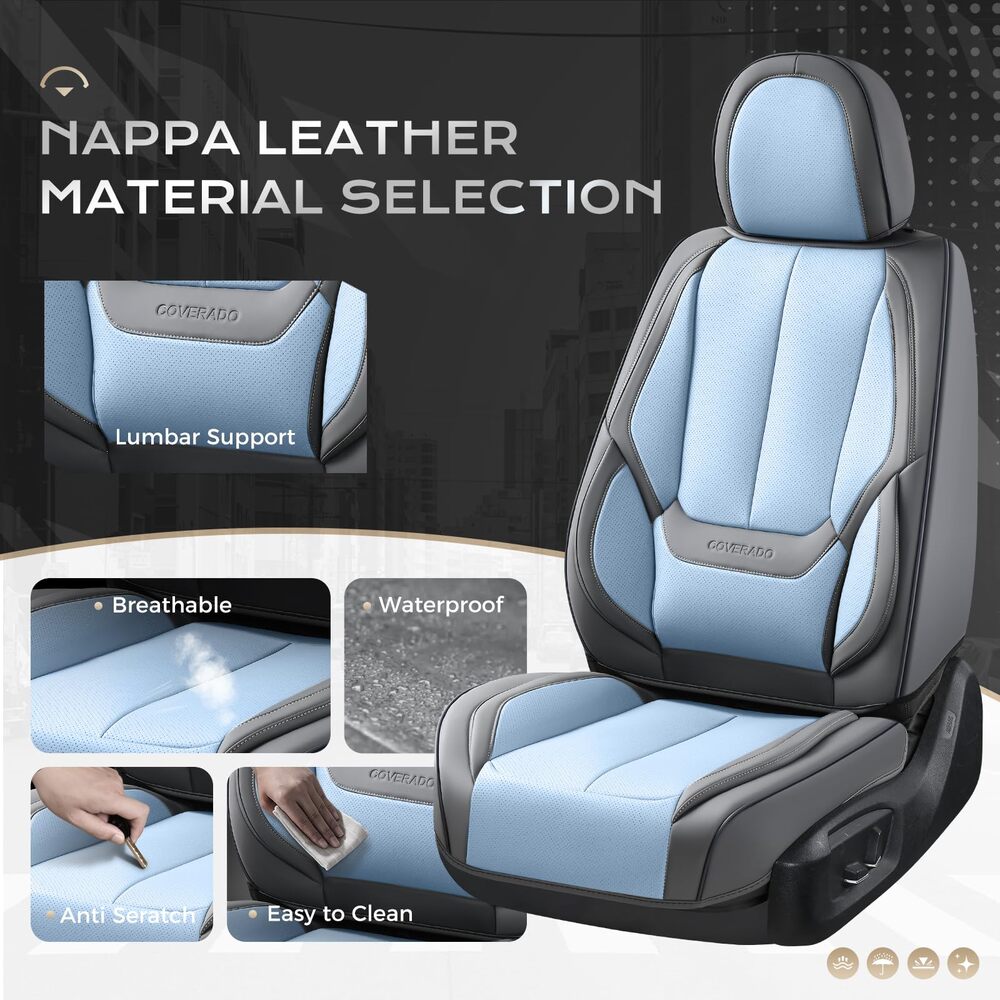5 Seats Coverado Car Seat Covers for Cars Front and Rear Full Set with Lumbar Support Premium Leather Waterproof Auto Seat ProtectorsUniversal Fit