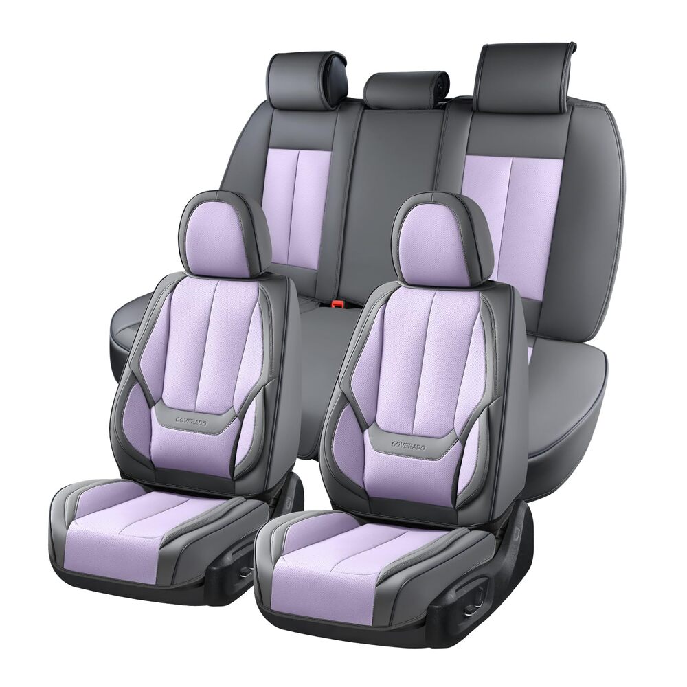 5 Seats Coverado Car Seat Covers for Cars Front and Rear Full Set with Lumbar Support Premium Leather Waterproof Auto Seat ProtectorsUniversal Fit