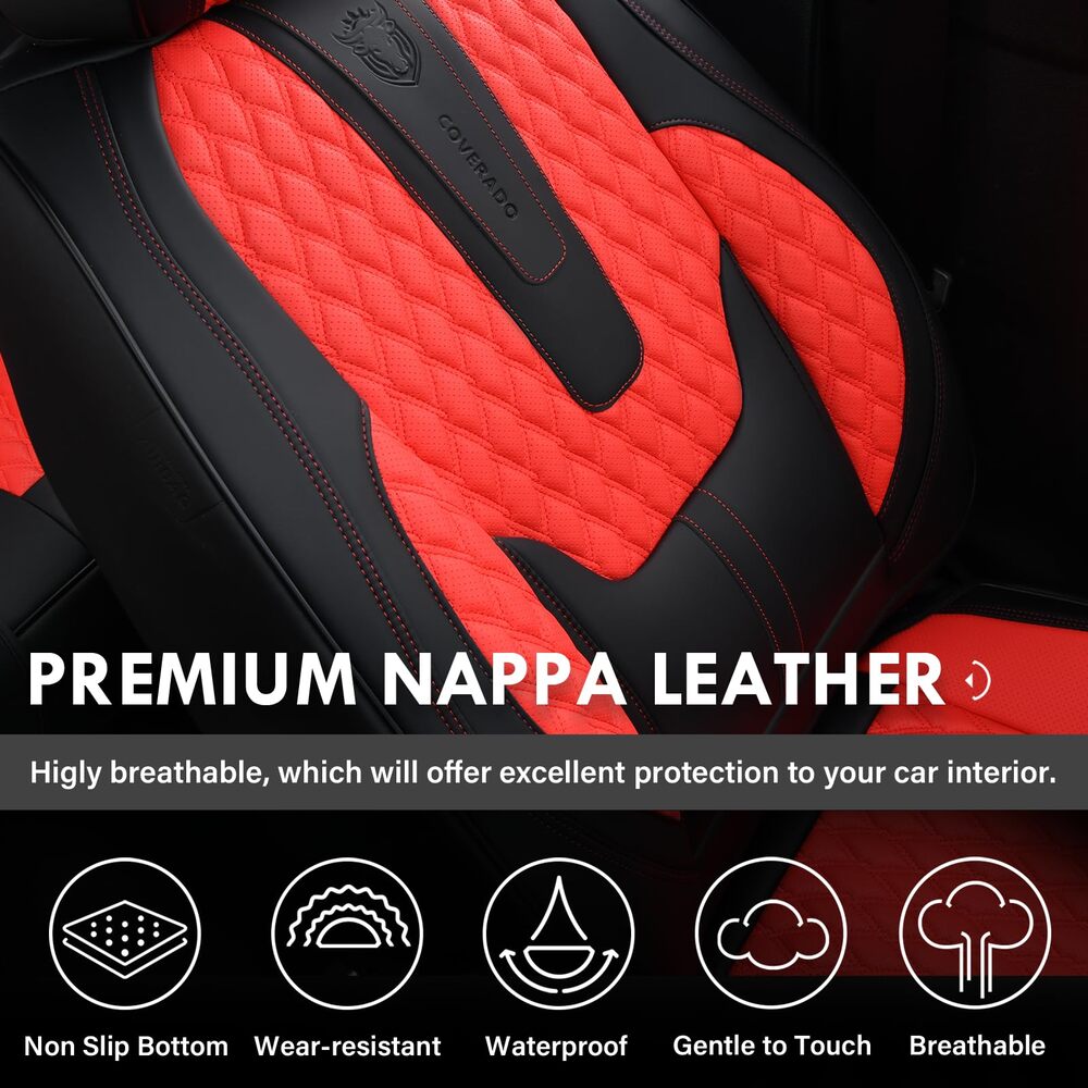 2 Seats Coverado Front Driver Passenger Car Seat Covers Back Support Premium Leather Waterproof Auto Seat Protectors Universal Fit