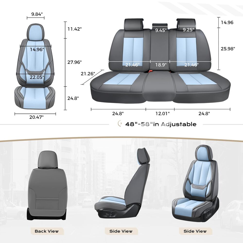 5 Seats Coverado Car Seat Covers for Cars Front and Rear Full Set with Lumbar Support Premium Leather Waterproof Auto Seat ProtectorsUniversal Fit
